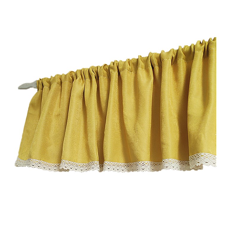 加厚黄色花边短帘遮光小窗帘门帘头咖啡帘半截帘遮挡X防尘穿杆布