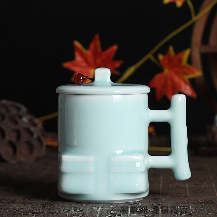 龙泉青瓷办公室茶杯紫砂杯陶瓷个人泡茶杯水杯带盖情W侣杯特价包