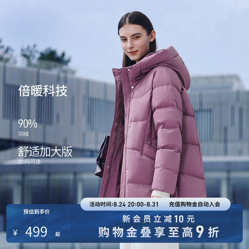 中国红中老年连帽羽绒服