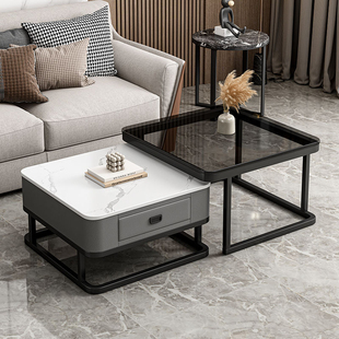 岩板茶几客厅家用2025新款小户型轻奢高级感方形茶几电视机柜组合