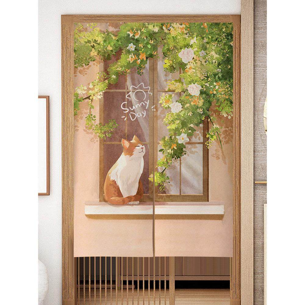 新款卡通装饰门帘小清新猫咪布帘卧室厕所半帘短帘家用半截布帘子