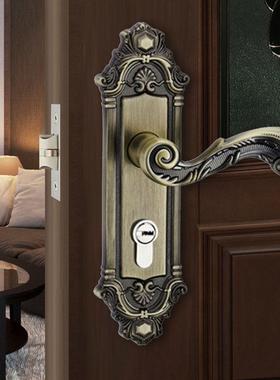 欧式门锁单舌锁具青古铜色锌合金法式复古门锁轻奢卫生间孔距F135