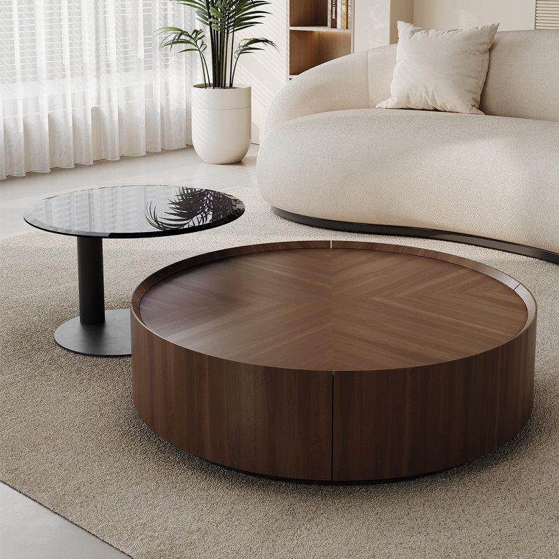 简奢实木圆形茶几家用小户型胡桃木简约现代网红2025新款茶几组合,住宅家具,茶几,淘宝优惠券,粉丝福利购,淘宝优惠卷