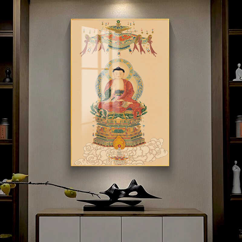 唐卡释迦牟尼佛画像带框挂画大日如来佛祖晶瓷画佛像装饰画寺庙