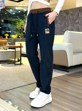 杼迹ZHUJI男装新款博澳绒休闲裤男阔腿裤潮流男裤冬季宽松长裤