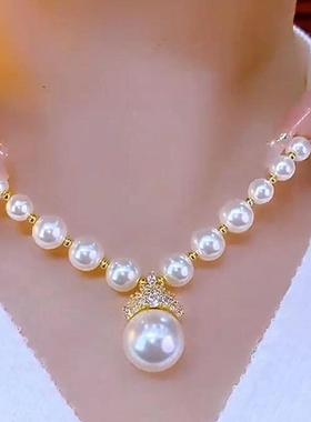 盛莱德冰雪女王项炼时尚紫色珍珠吊坠女士轻奢简约饰品七夕节礼物