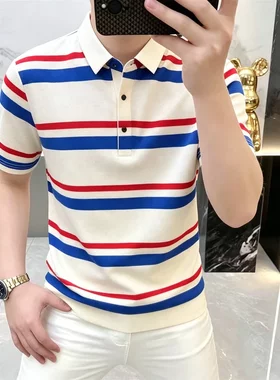 卡尔精品服饰休闲条纹翻领短袖