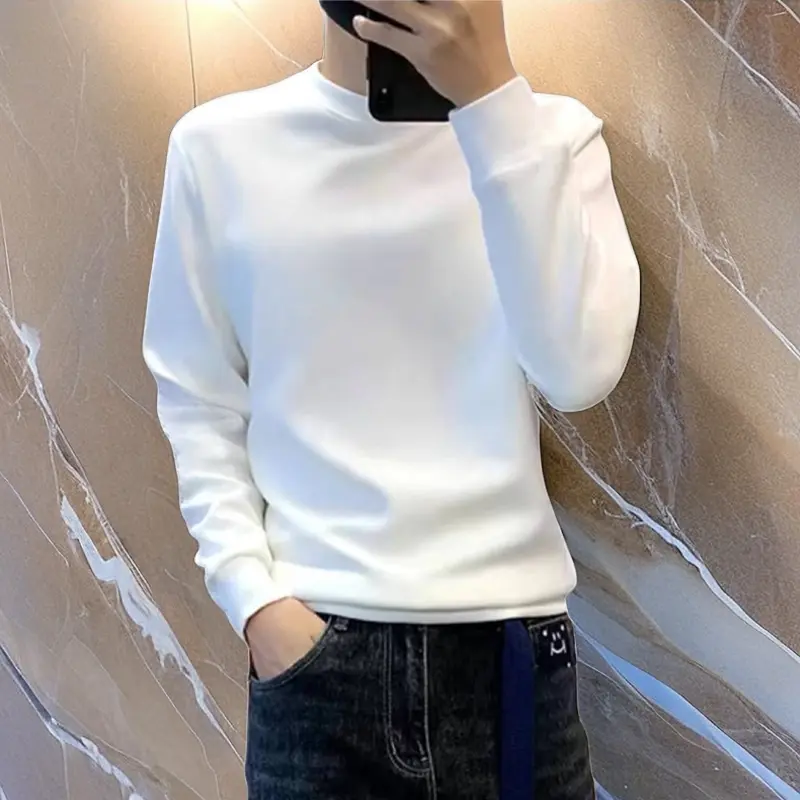 型男时尚精品男装店加绒卫衣休闲秋季男上衣长袖百搭纯色打底衫