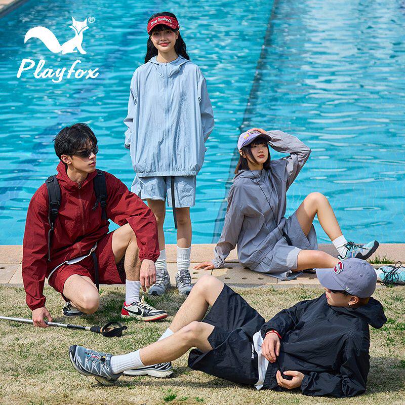 PLAYFOX2024夏季新款时尚连帽防晒衣套装皮肤衣情侣款—F042MTZ06