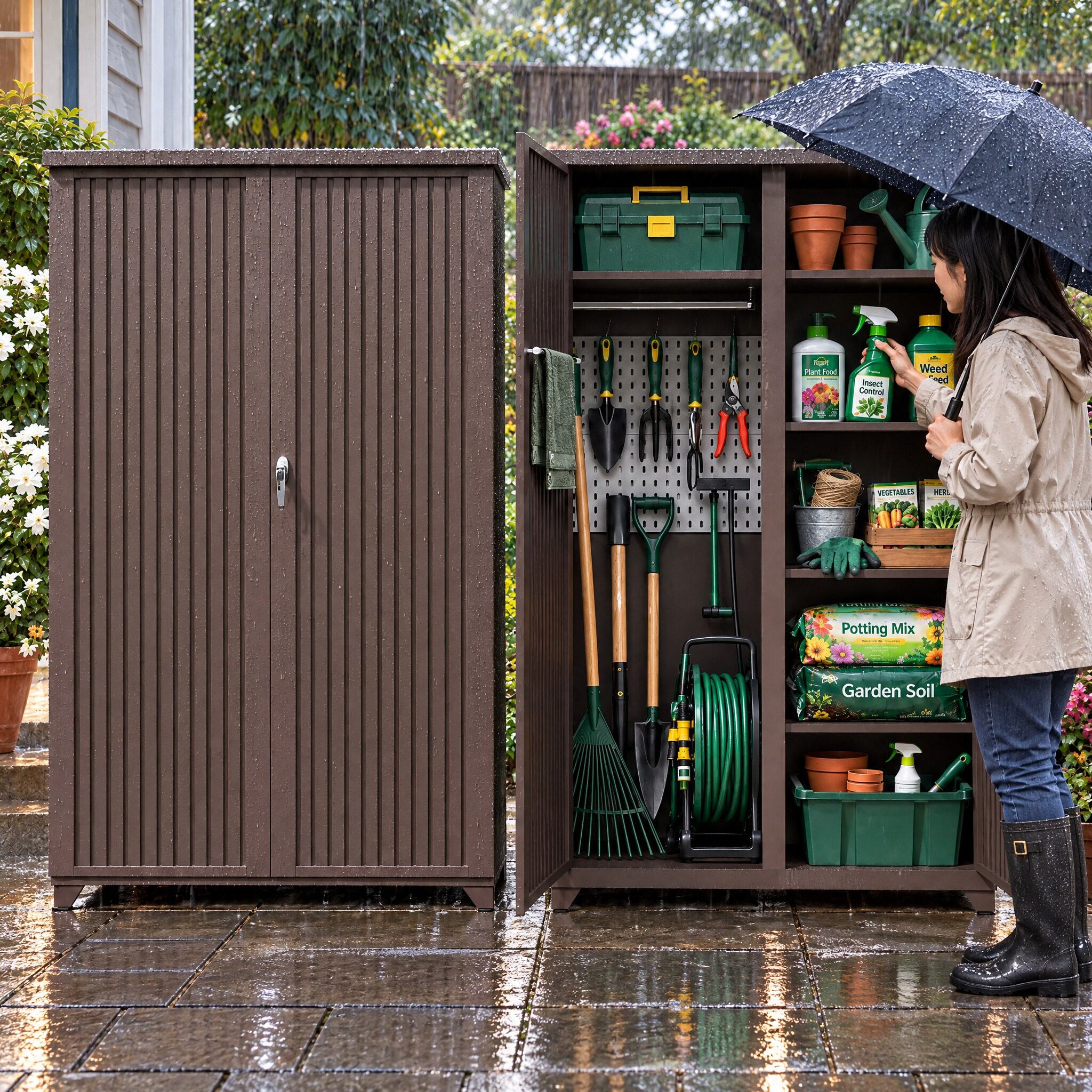 格栅门户外防雨储物柜庭院工具柜