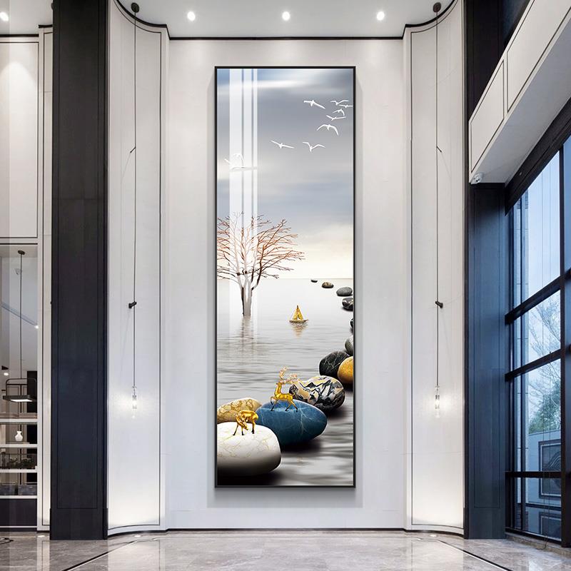 定做石来运竖转奢轻关装画长玄条现代大气楼走挂画梯过饰道装廊饰