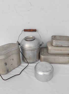 二手怀旧老物件铝饭盒红色文化古董收藏便当盒纪念品复古装饰摆件