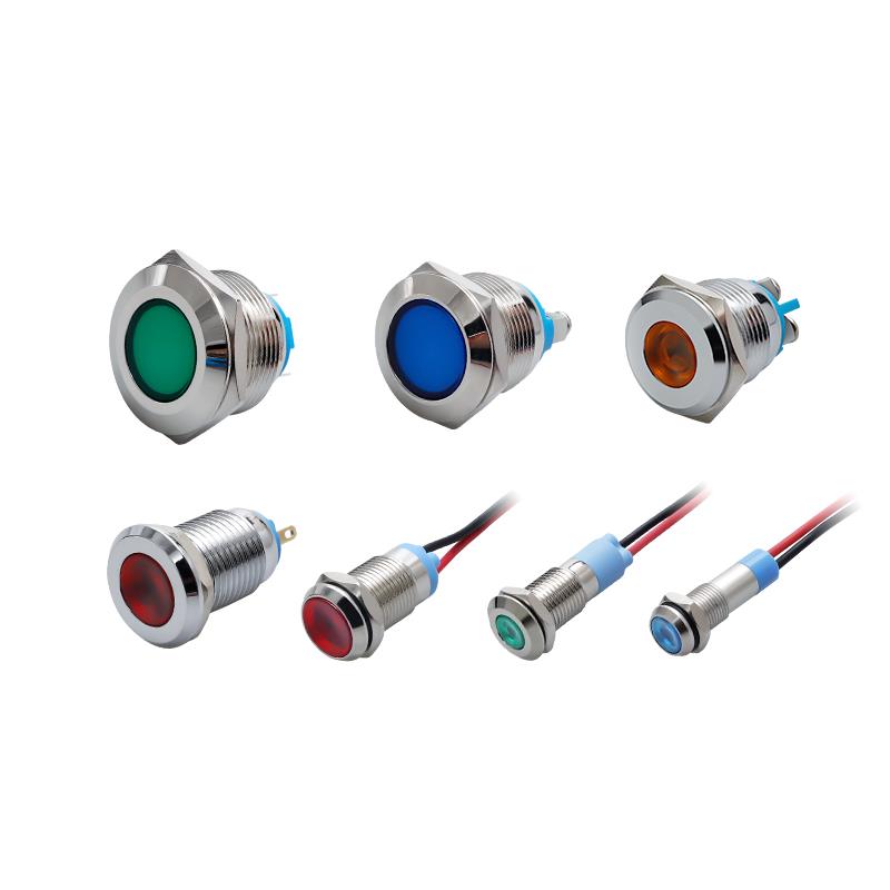 金属指示灯LED防水信号灯8/10/12/16/19/22MM设备电源带线24V220V