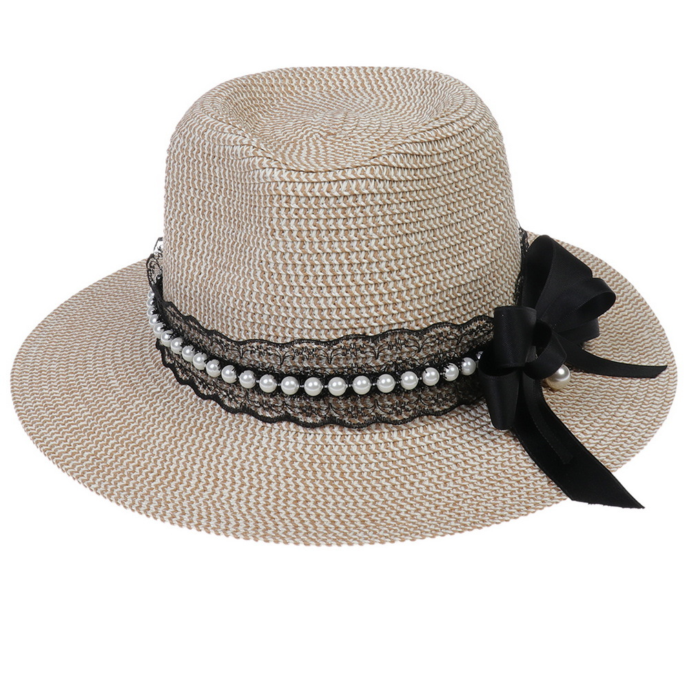 外贸新款巴拿马沙滩礼帽草帽蝴蝶结配饰休闲爵士帽绅士淑女爵士帽