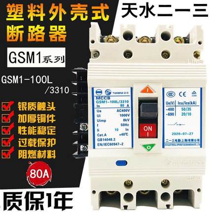 天水二一三GSM1-100L/3300 3310 63A 80A 100A 380V 3P塑壳断路器