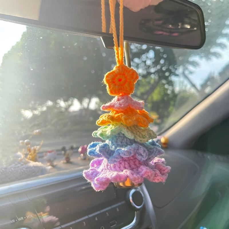 编织圣诞树车挂钩织装饰品载后视镜创意小挂件内吊门挂铃铛摆件饰