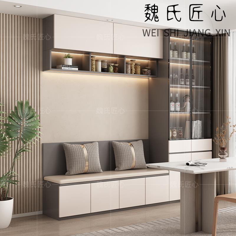卡座一体餐桌靠墙家用餐厅酒柜储物柜客厅现代简约餐边柜凳定制