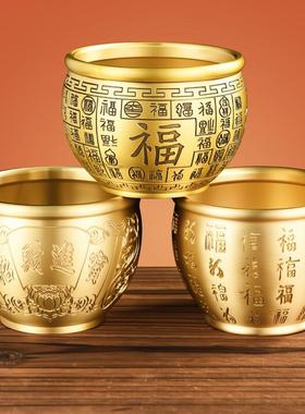 百福铜缸纯黄铜米缸招客厅摆件财进聚小铜盆存钱罐宝盆水缸桌面
