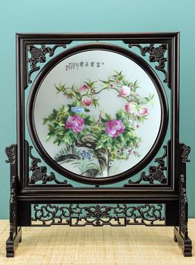 苏州手工双面绣台屏实木摆台苏绣屏风中式创意工艺品刺绣礼品摆件