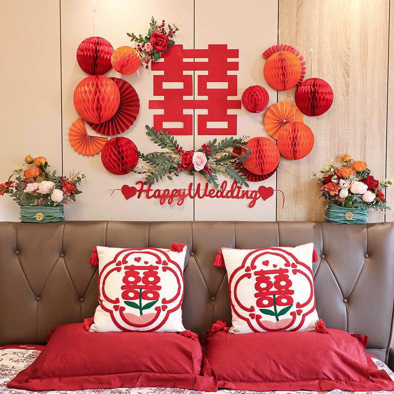 婚房布置套装结婚礼装饰新房卧室客厅男女方背景墙喜字拉花蜂窝球,节庆用品/礼品,拉花,淘宝优惠券,粉丝福利购,淘宝优惠卷