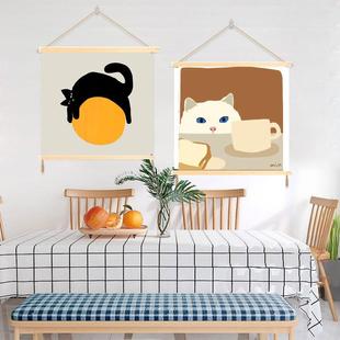 可爱猫咪儿童房挂画正方形客厅卧室背景布电表箱遮挡画免打钉宿舍