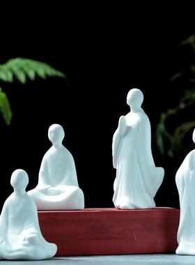 陶瓷禅意无相佛小摆件中式盆景客厅鱼缸桌面装饰小和尚人物工艺品
