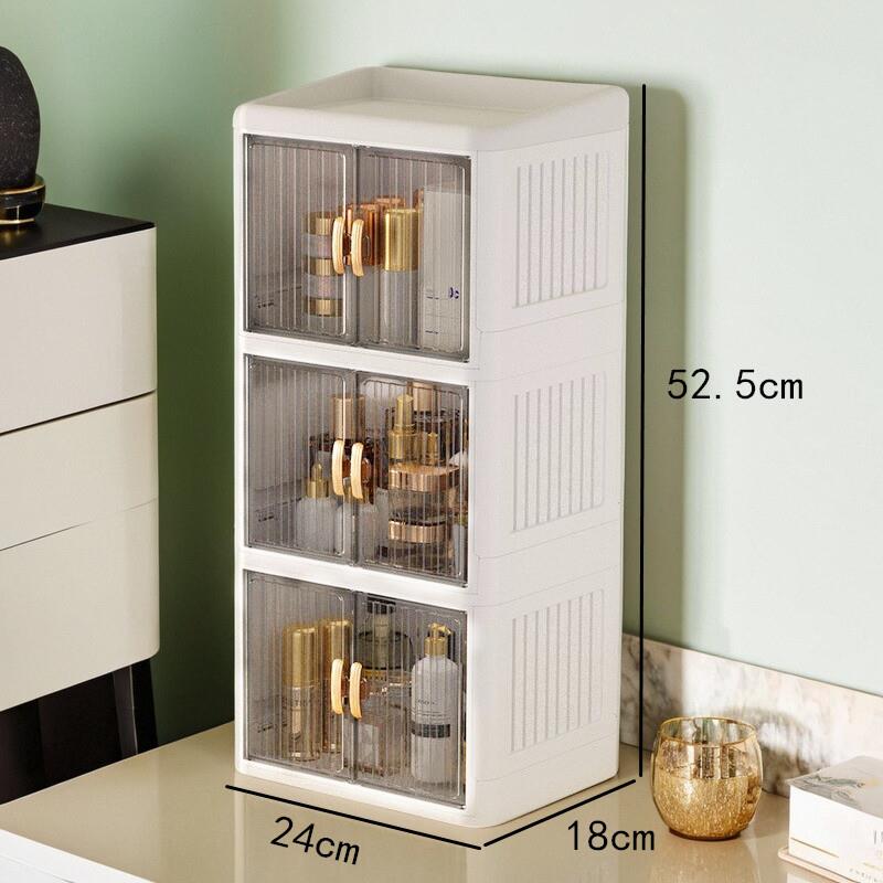 收纳柜桌面迷你小型化妆品窄款多层带门防尘塑料储物柜置物架桌上