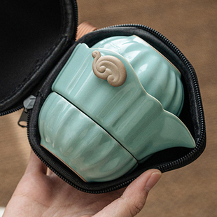 速发茶素汝窑快客杯一壶两杯户外露营便携旅瓷茶具陶行功夫泡极小