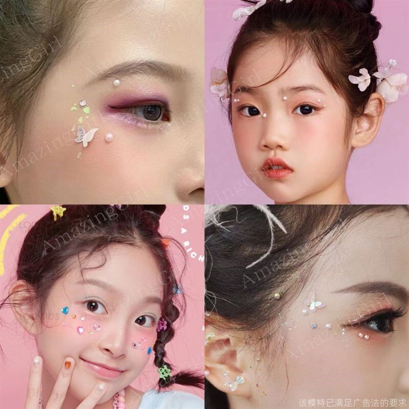 现货速发儿童化妆贴脸饰品童表演眼部亮片泪钻装饰六一舞台妆容脸