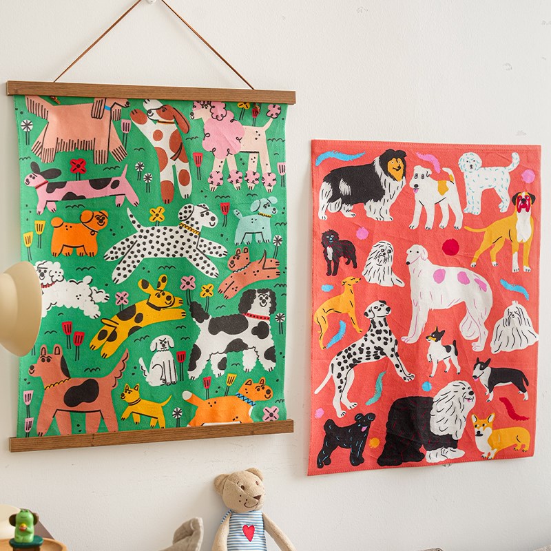 速发改巴胺小狗挂布服装店咖啡馆奶茶店装饰磁吸挂画墙面间置房布