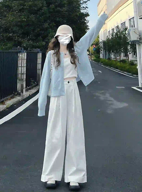 速发蓝色针织开衫外套0秋2小24年新款早春个子穿搭一整套高级感