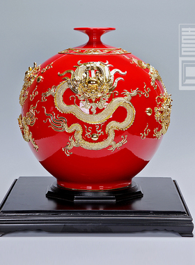 速发漆品雕工艺迁摆件中国红天地方圆大号五条龙开业乔线结婚礼品