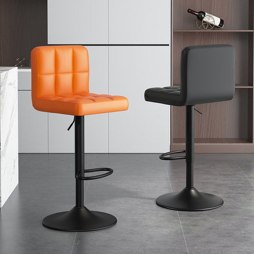 速发吧台椅家用酒吧椅银脚凳前台升降凳子靠轻背奢吧椅收高柜台椅