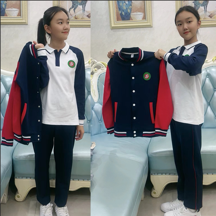 胜芳镇东升小学 春秋季中学生校服套装初高中生长袖T恤班服三件套图片