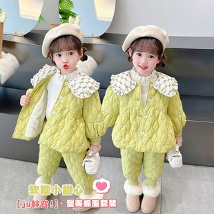 女童冬季洋气公主棉衣套装宝宝加厚保暖棉服1两件套2岁小女孩冬装