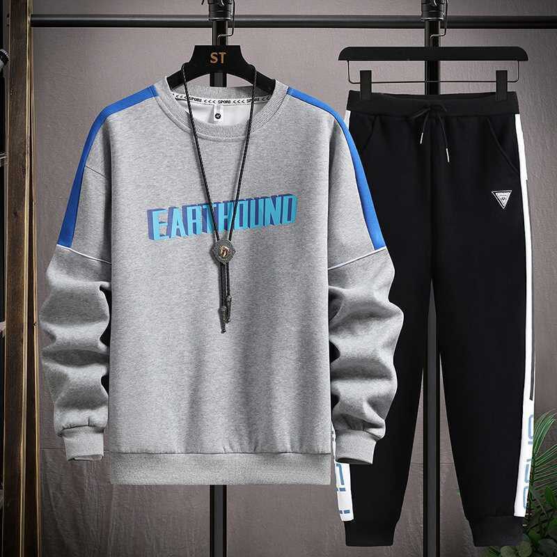 青少年春秋款长袖圆领卫衣男孩12岁15初高中学生大童运动休闲套装