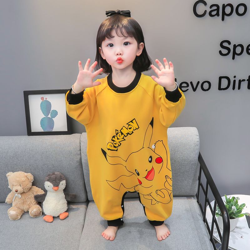 女童连体睡衣纯棉春秋防着凉宝宝防踢爬服女孩秋冬款皮卡丘连身衣图片