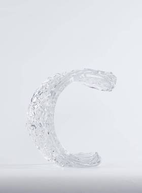 海浪中式家居装饰玄关样板房客厅透明玻璃浪花摆件桌面茶几工艺品