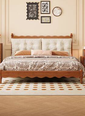 法式中古米木床中古实风主卧云朵1.8双床软包人婚AL100585床美式