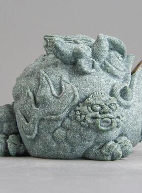 鱼缸假山造景青砂石通宝金蟾家居创意精品国潮桌面茶宠摆件