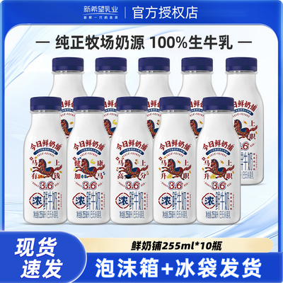 新希望今日鲜奶铺鲜牛奶255ml*10瓶装巴氏杀菌低温营养早餐奶