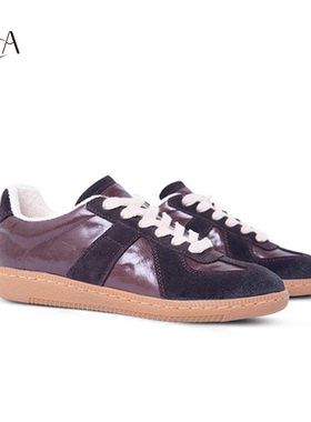 VCA加绒款德训鞋女鞋真皮新款轻便平底鞋秋冬软底休闲牛皮运动鞋