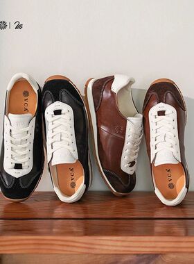 VCA【天鹅SWAN 联名款】女鞋德训鞋女春秋新款真皮复古休闲板鞋