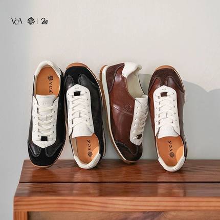 VCA【天鹅SWAN 联名款】女鞋德训鞋女春秋新款真皮复古休闲板鞋