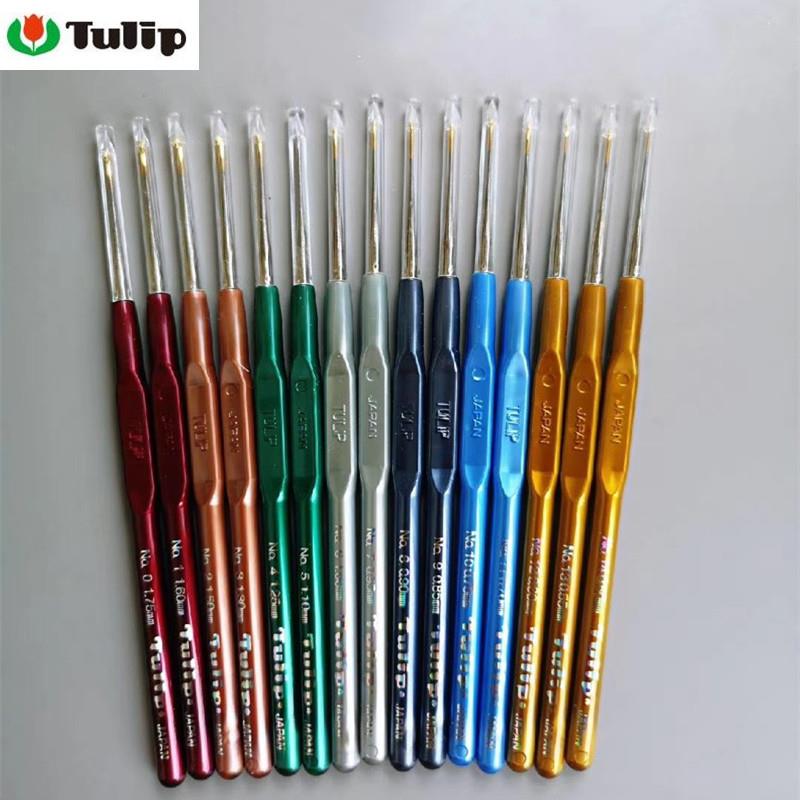 日本进口编织工具广岛tulip郁金香塑料有手柄爱尔兰蕾丝连网钩针