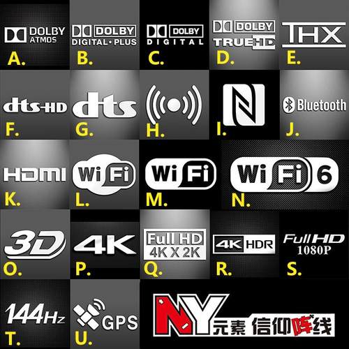杜比 蓝牙 WIFI6 4K高清 1080P 144hz金属贴 手机 电脑笔记本贴纸