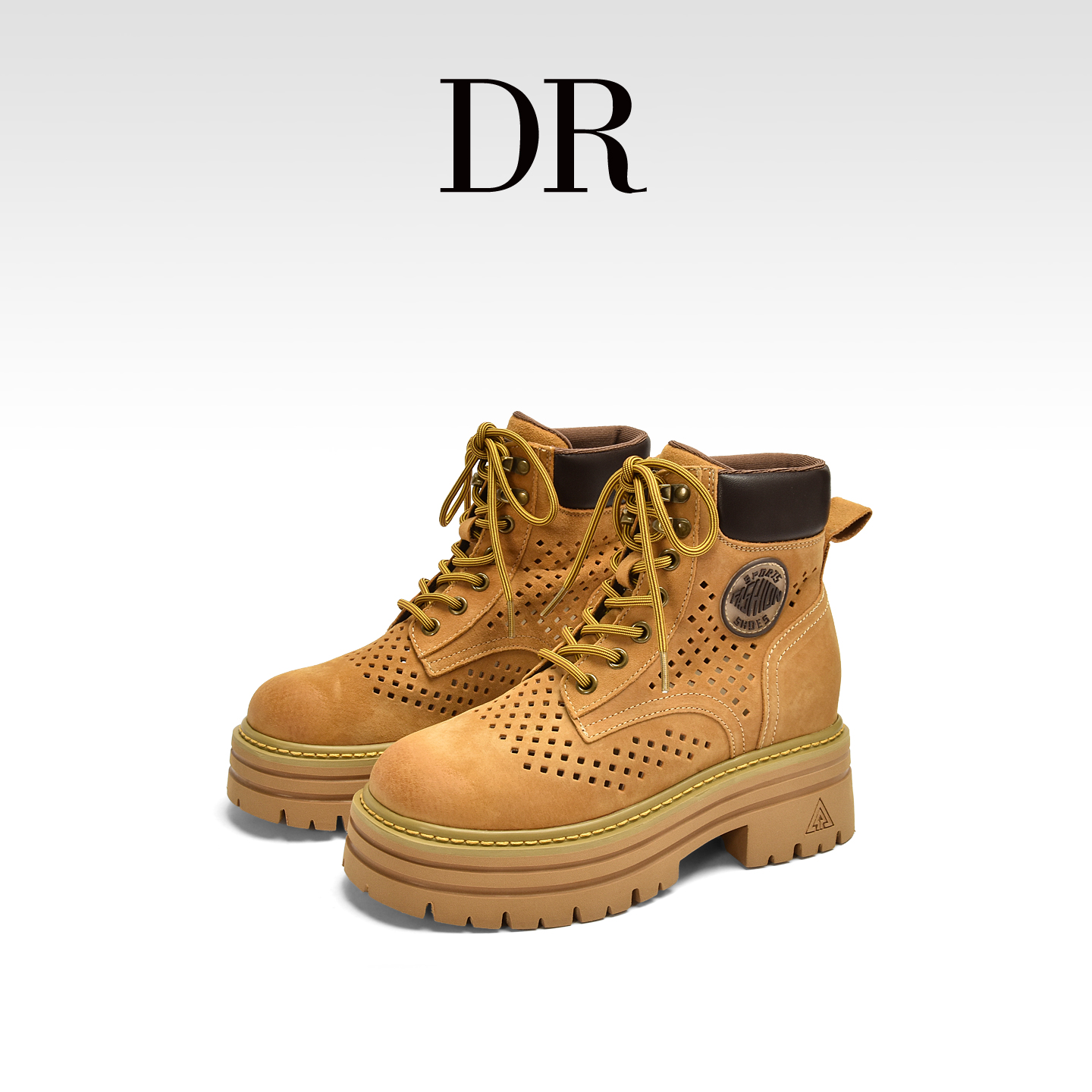 真皮厚底镂空马丁靴增高显瘦透气