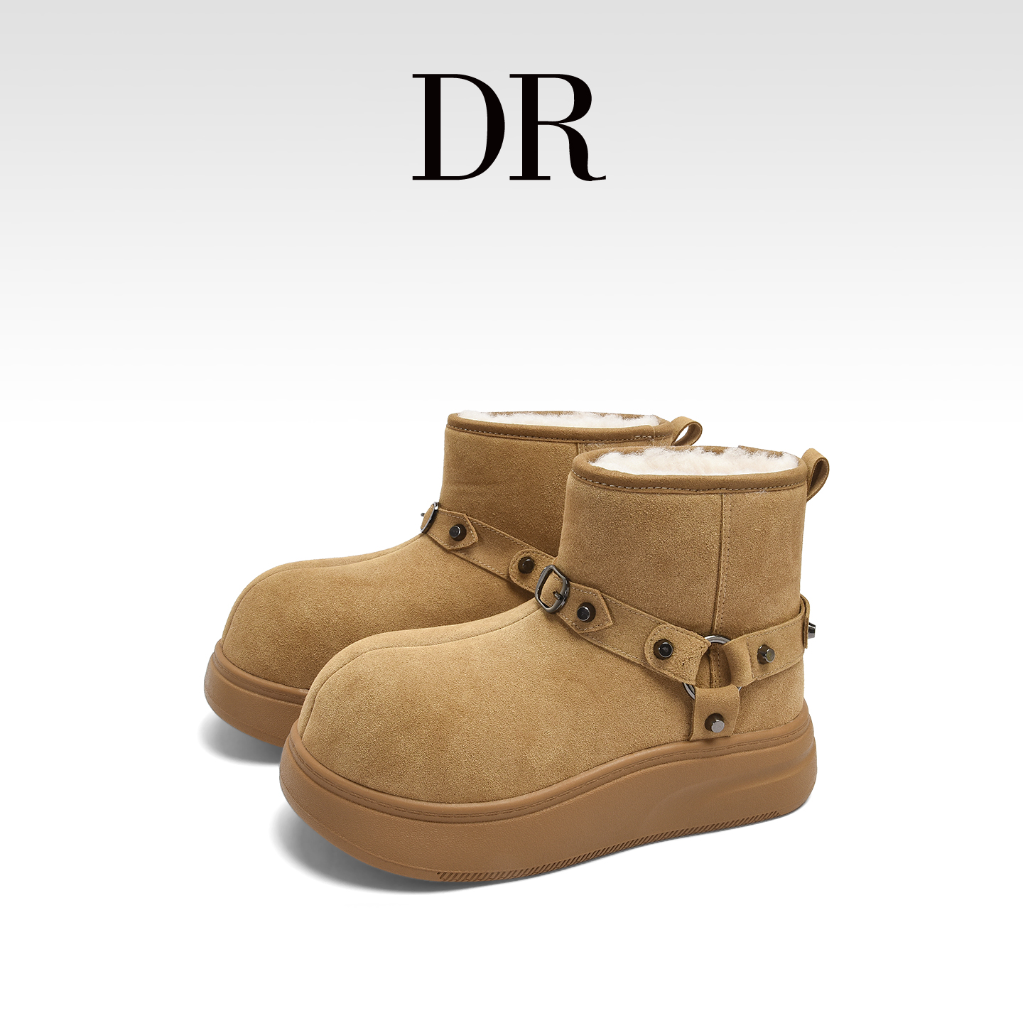 加绒保暖防滑真皮铆钉装饰雪地靴