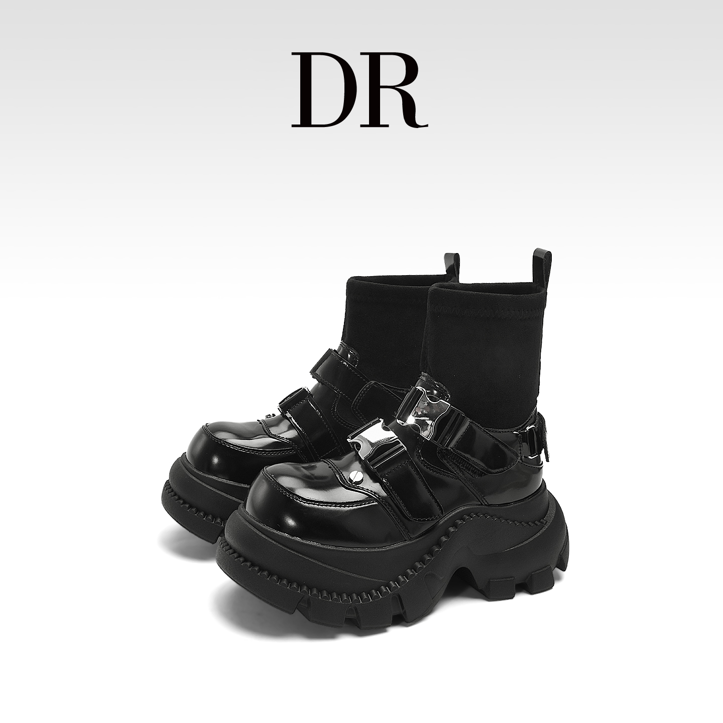 真皮机能皮带扣厚底增高马丁靴