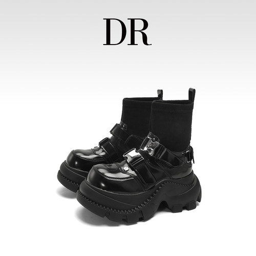 真皮机能皮带扣厚底增高马丁靴